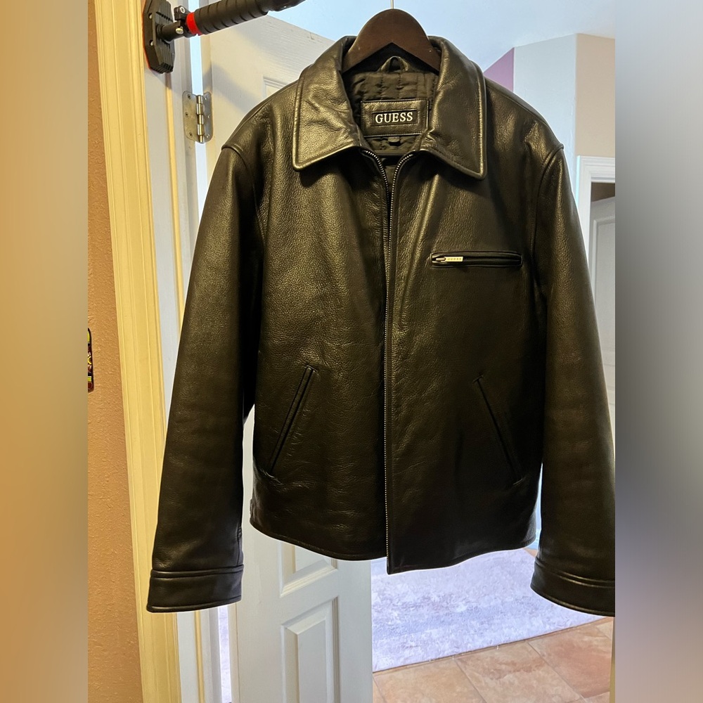 Vintage 1997 Guess Black leather heavyweight jacket